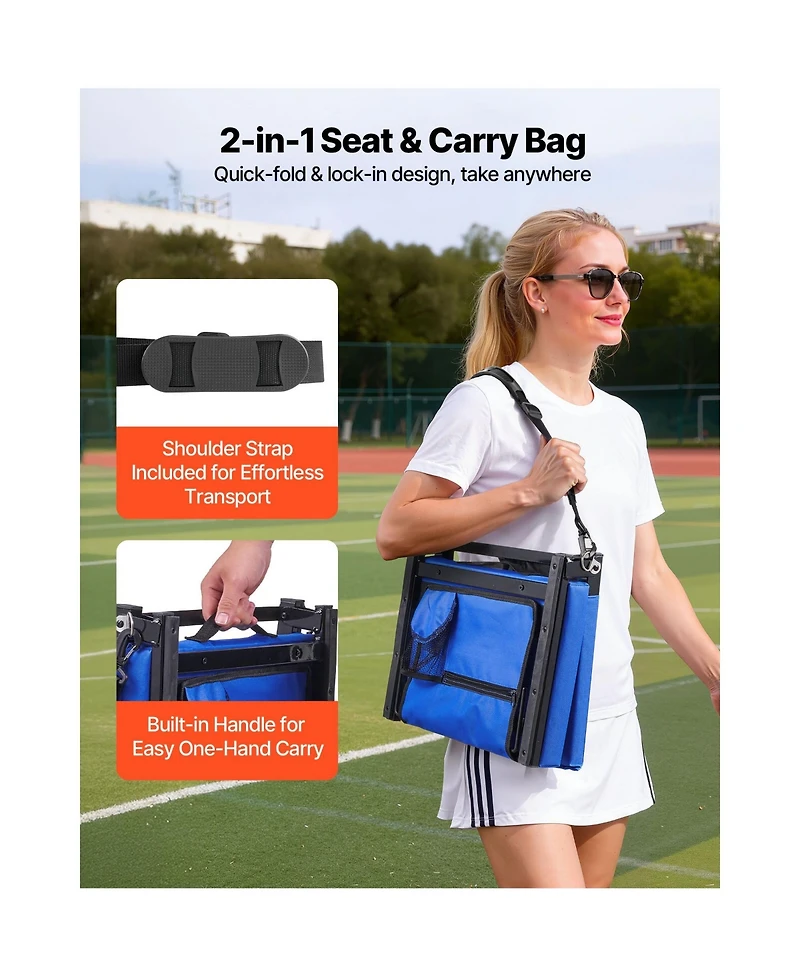 Mountaintop Stadium Seat, Folding Bleacher Chair with Back Support, Thick Cushion, Shoulder Strap, Hooks