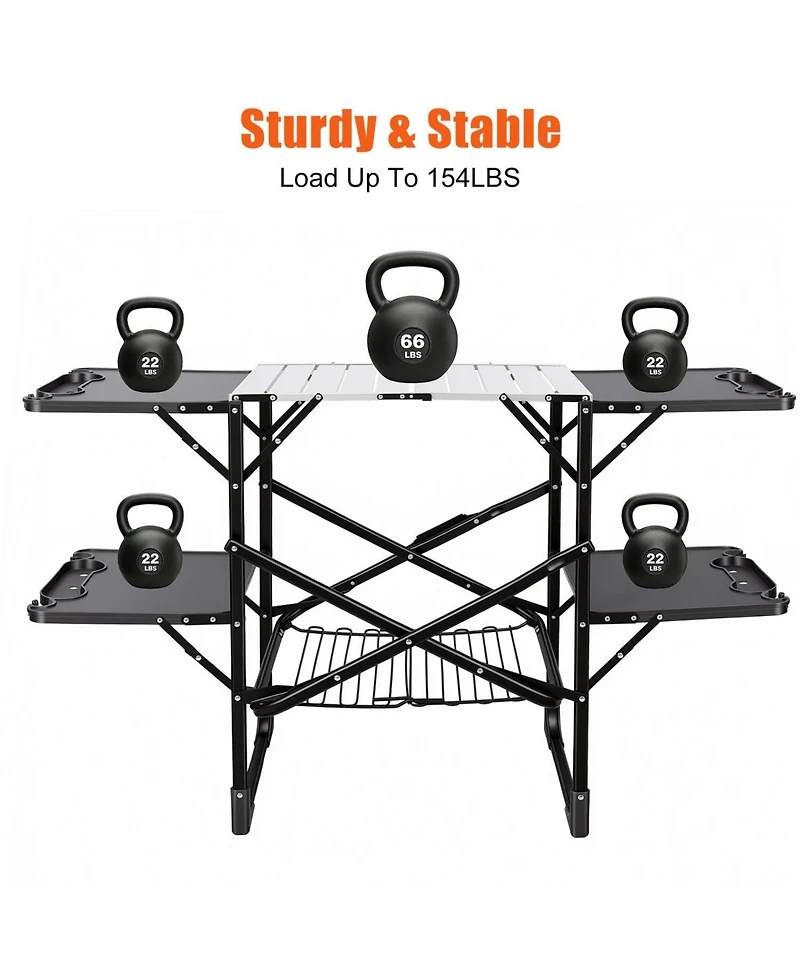 Mountaintop Folding Camping Kitchen Table, Portable Cooking Station with Heat Resistant Top