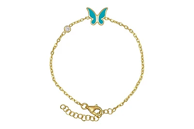 Lily Nily Girls Enamel Butterfly and Cubic Zirconia Bezel Station Chain Link Bracelet in 14K