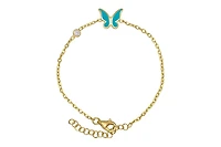Lily Nily Girls Enamel Butterfly and Cubic Zirconia Bezel Station Chain Link Bracelet in 14K
