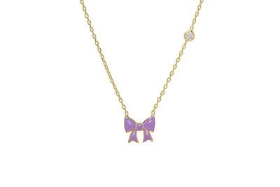 Lily Nily Enamel Bow and Cubic Zirconia Bezel Station Necklace in 14k