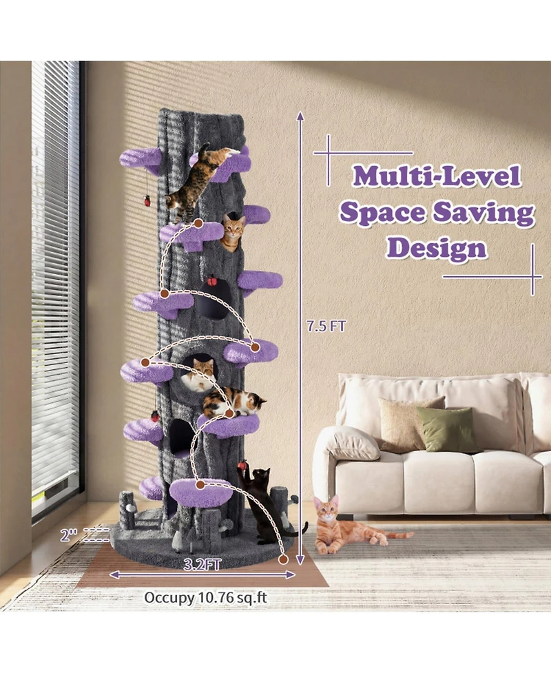 Sugift 90.5 Inch Tall Multifunctional Cat Tree with Private Condos and Wide Top Perch