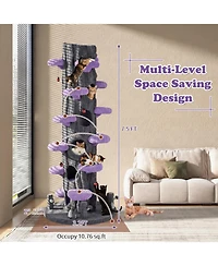Sugift 90.5 Inch Tall Multifunctional Cat Tree with Private Condos and Wide Top Perch