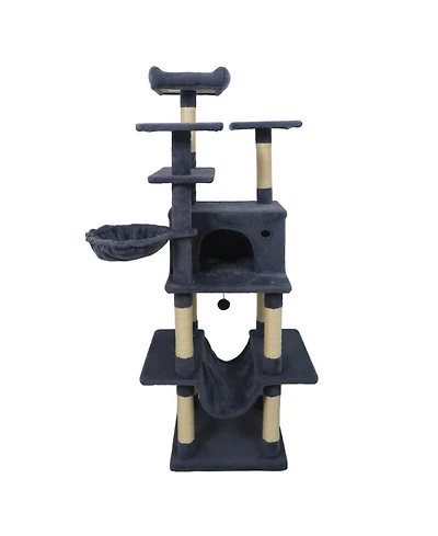 Sugift Large Cat Tree 63 Inch Tall Cat Tower with Rotatable Basket Bed and Swinging Hammock