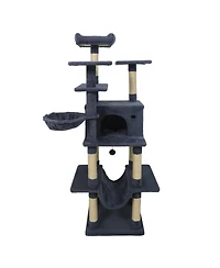 Sugift Large Cat Tree 63 Inch Tall Cat Tower with Rotatable Basket Bed and Swinging Hammock