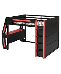 Clihome Full Size Gaming Loft Bed with Integrated Desk, Smart Rgb Led Lights and Usb Ports, Wooden High Bed
