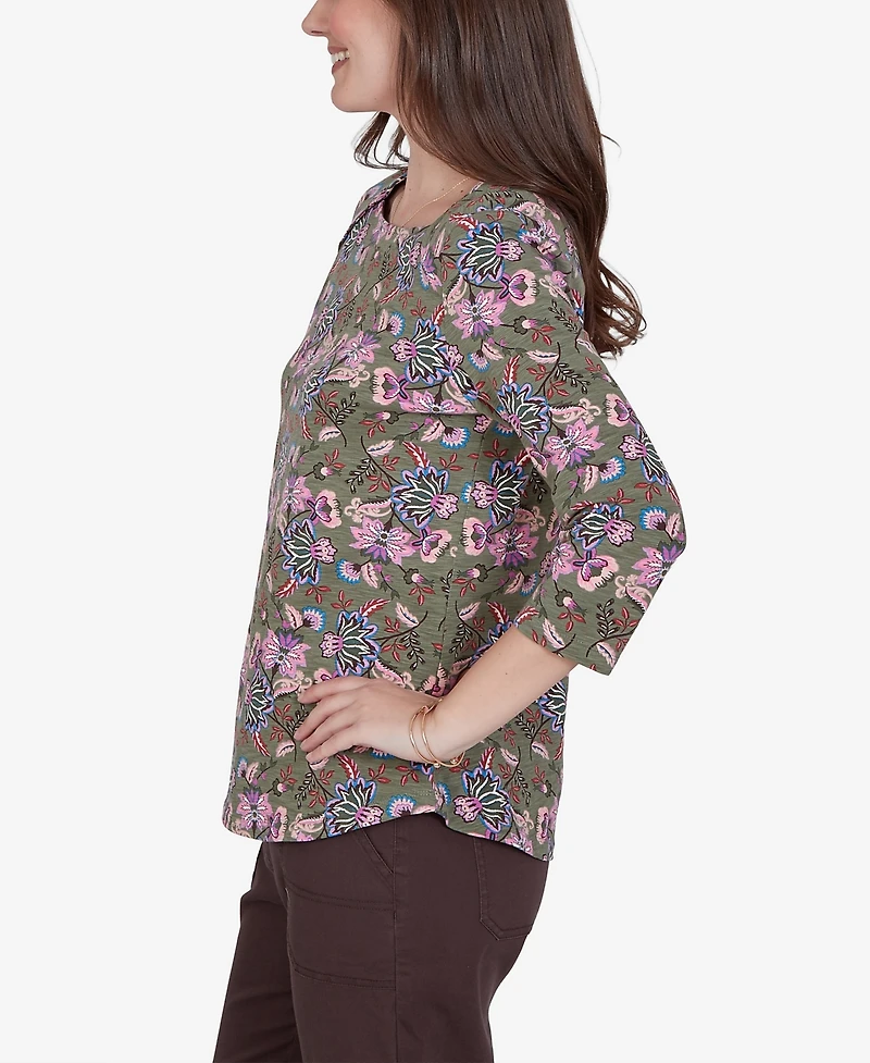 Ruby Rd. Petite Kint Garden Top Square-Neck 3/4-Sleeve Floral Blouse