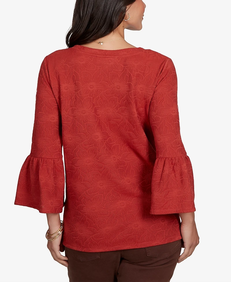 Ruby Rd. Petite V-Neck Floral-Print Bell-Sleeve Top