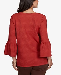 Ruby Rd. Petite V-Neck Floral-Print Bell-Sleeve Top