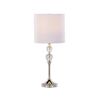 26" Contemporary Crystal Table Lamp in Clear Crystal and Polished Nickel with White Linen Shade from Grandview Gallery - Set of 2