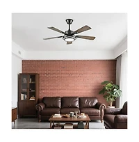 Sofucor 42-in Minimalism Black Ceiling Fan with Led Light and Remote Control Included 5-Blade