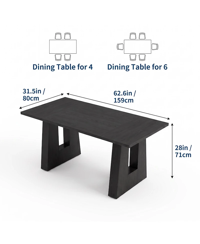 homfan Rectangular Dining Table 63" Wood Grain Trestle Base Seats 4-6 Modern Farmhouse Kitchen & Room