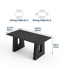 homfan Rectangular Dining Table 63" Wood Grain Trestle Base Seats 4-6 Modern Farmhouse Kitchen & Room