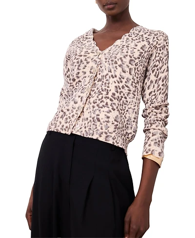 Mint Velvet Women's Leopard Print Scallop Trim Cardigan