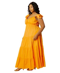 Buxom Couture Plus Flutter Sleeve Tiered Maxi Dress