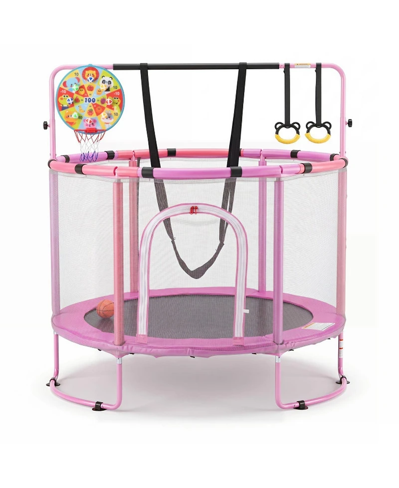 Sugift 55" Kids Trampoline with Basketball Hoop & Adjustable Gymnastics Bar, Ages 3+