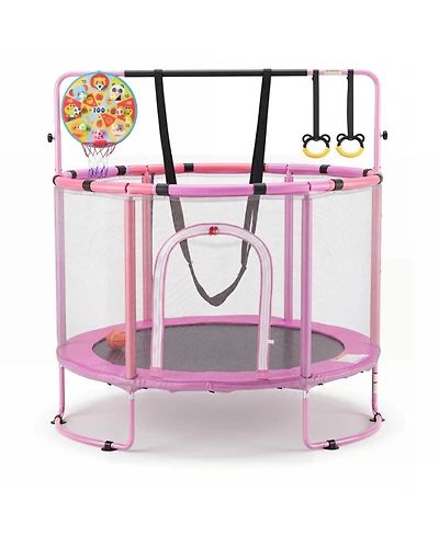Sugift 55" Kids Trampoline with Basketball Hoop & Adjustable Gymnastics Bar, Ages 3+