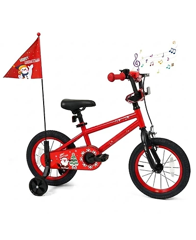 Hongge 14-Inch Kids Bike with Training Wheels Festive Music and Safety Flag Ages 3-5