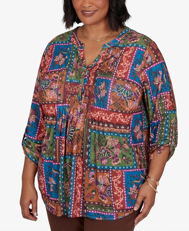 Ruby Rd. Plus Tapestry Floral 3/4-Sleeve Blouse