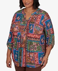 Ruby Rd. Plus Tapestry Floral 3/4-Sleeve Blouse