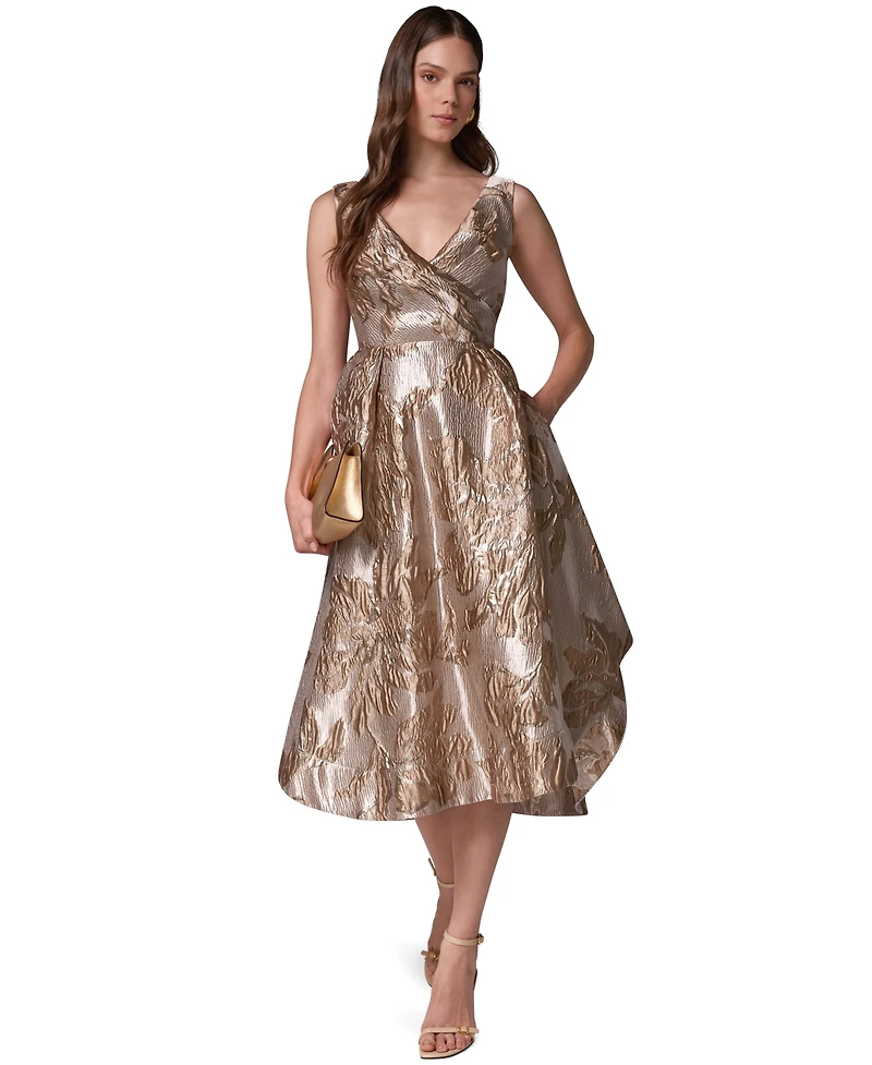 Donna Karan New York Women's Sleeveless Metallic Jacquard Fit-and-Flare Dress