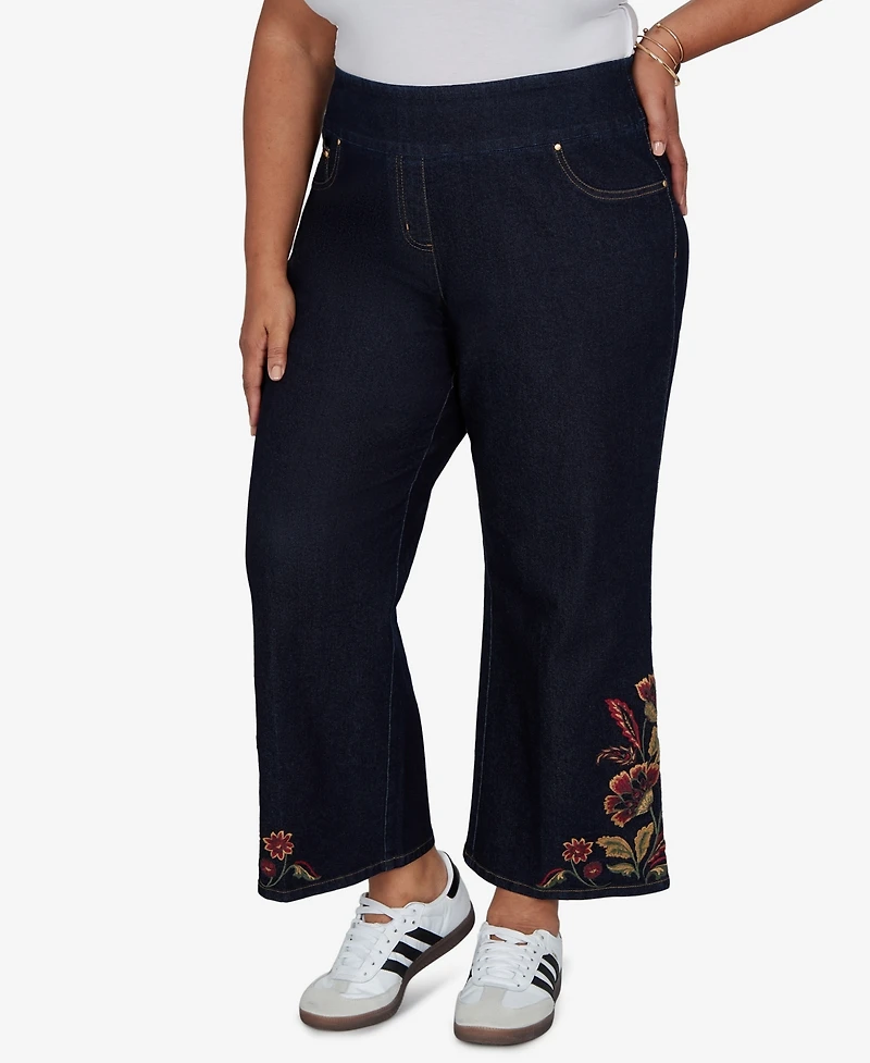Ruby Rd. Plus Pull-On Wide-Leg Embroidered Jeans