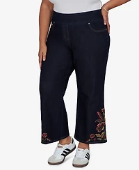 Ruby Rd. Plus Pull-On Wide-Leg Embroidered Jeans