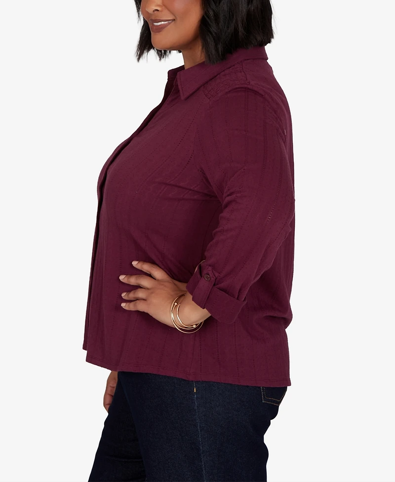 Ruby Rd. Plus Striped Roll-Tab Button-Front Blouse