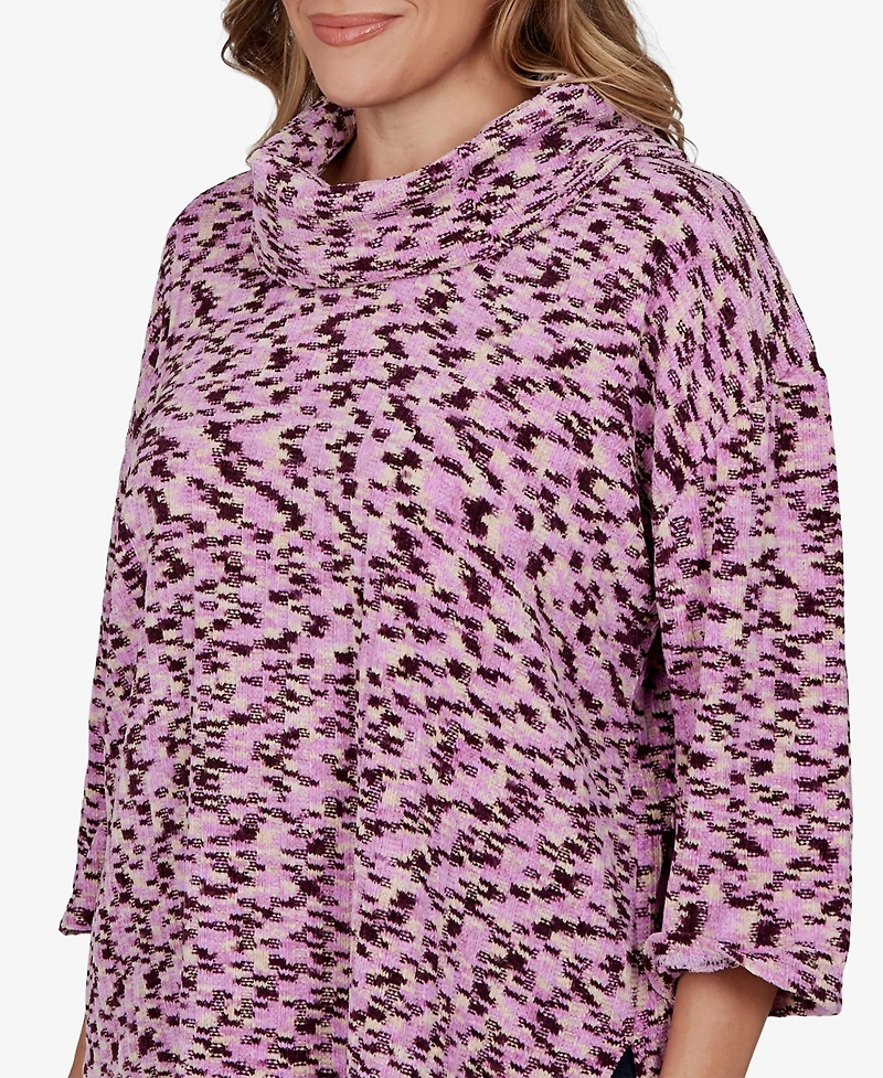 Ruby Rd. Plus Cowl Neck 3/4-Sleeve Spacedye Knit Top