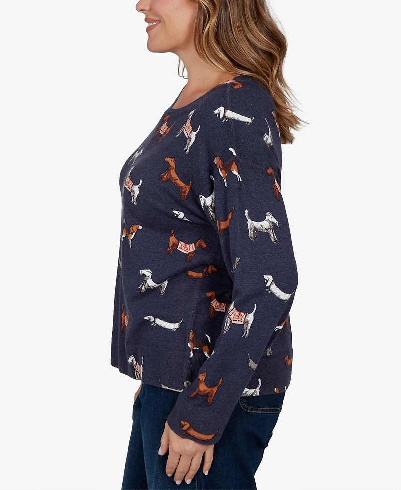 Ruby Rd. Plus Ballet Neckline Allover Dog Print Long-Sleeve Sweater