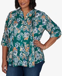 Ruby Rd. Plus Kensington Henley 3/4-Sleeve Floral Blouse