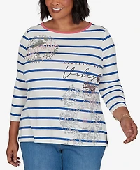 Ruby Rd. Plus Stripe Boat Neck 3/4-Sleeve Top