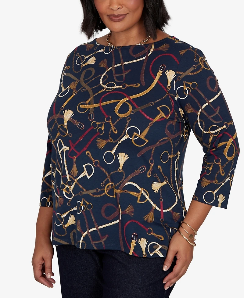 Ruby Rd. Plus Equestrian Boat Neck 3/4-Sleeve Top