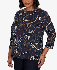Ruby Rd. Plus Equestrian Boat Neck 3/4-Sleeve Top