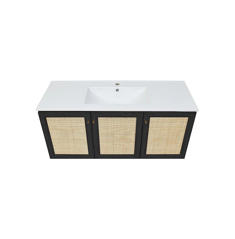 Classe 48" Wall-Mounted Bathroom Vanity in Black Oak