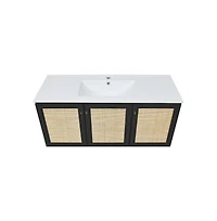 Classe 48" Wall-Mounted Bathroom Vanity in Black Oak