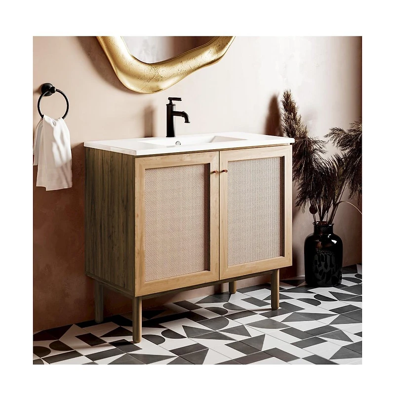 Swiss Madison Classe 36" Freestanding Bathroom Vanity in Golden Oak with Sink Top