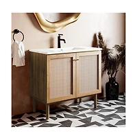 Swiss Madison Classe 36" Freestanding Bathroom Vanity in Golden Oak with Sink Top