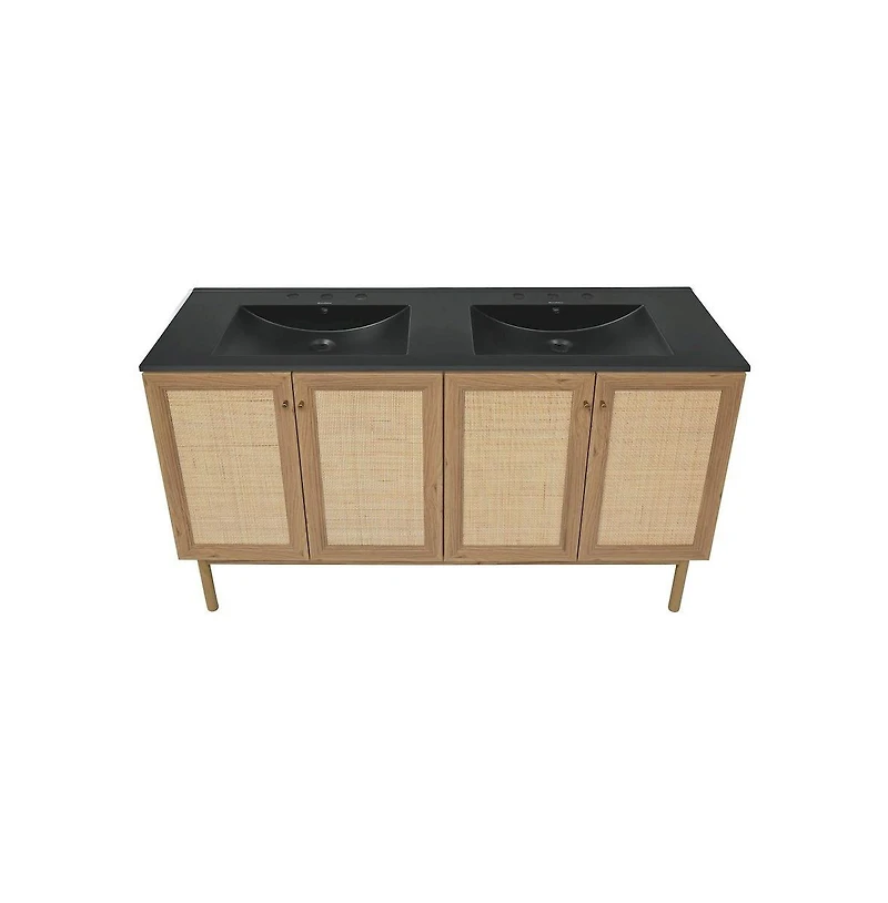Swiss Madison60" Freestanding Bathroom Vanity, 3-Hole Widespread Double Basin Sink Top