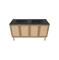 Swiss Madison60" Freestanding Bathroom Vanity, 3-Hole Widespread Double Basin Sink Top