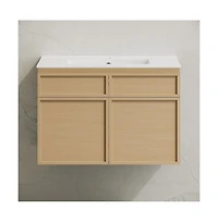 Swiss Madison St. Tropez 30" Wall-Mounted Bathroom Vanity in Natural Oak with Sink Top