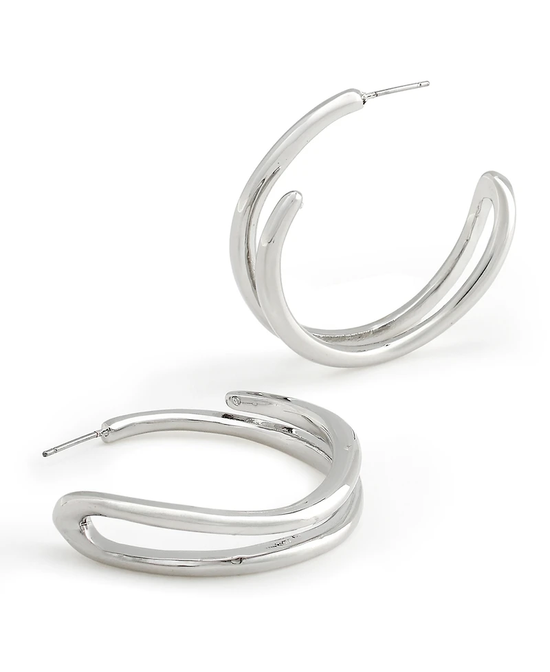 Robert Lee Morris Soho Rhodium Fluid Bypass Medium Hoop Earrings