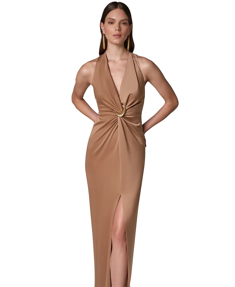 Donna Karan New York Women's Satin V-Neck Maxi Dress