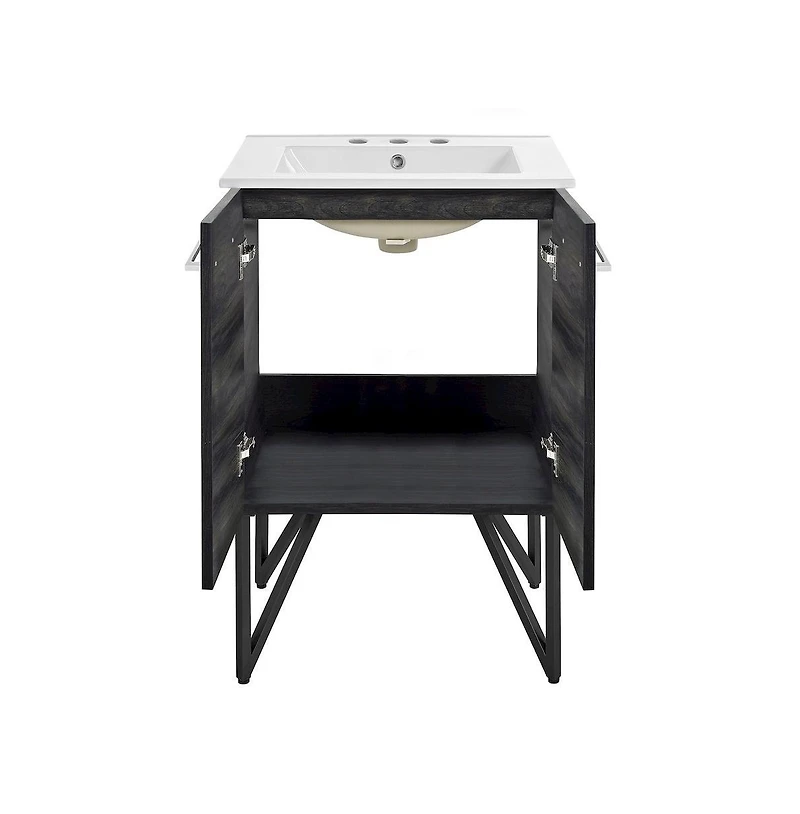 Swiss Madison Annecy 24 in. Black Walnut Bathroom Vanity With White, 3-Hole Ceramic Sink Top