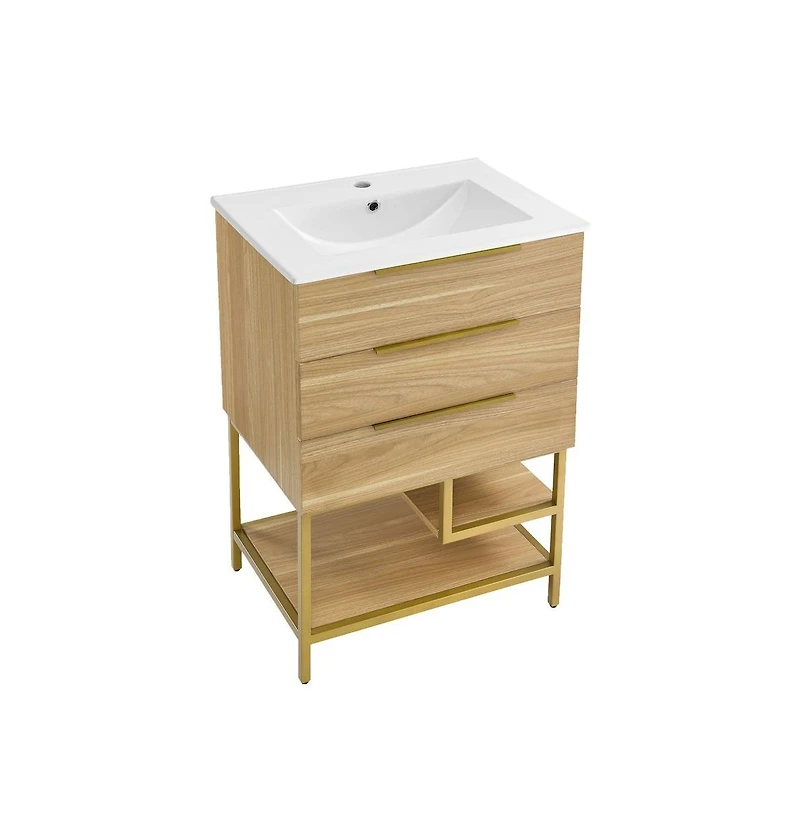 Swiss Madison Carre 24" Freestanding Bathroom Vanity in Golden Oak with Sink Top