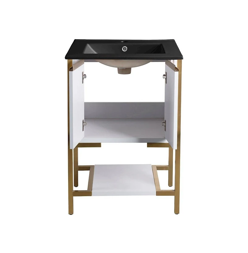 Swiss Madison Marseille 24 in. White Bathroom Vanity With Black Ceramic Sink Top