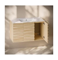 Swiss Madison Cascade 36" Wall-Mounted Bathroom Vanity in Natural Oak with Sink Top