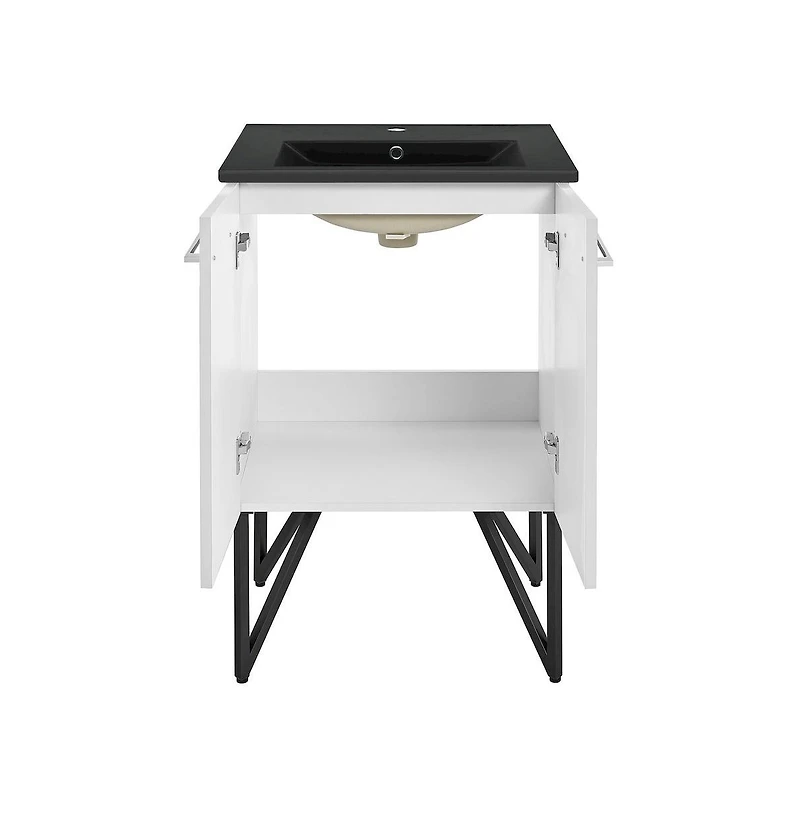 Swiss Madison Annecy 24 in. White Bathroom Vanity With Black Ceramic Sink Top