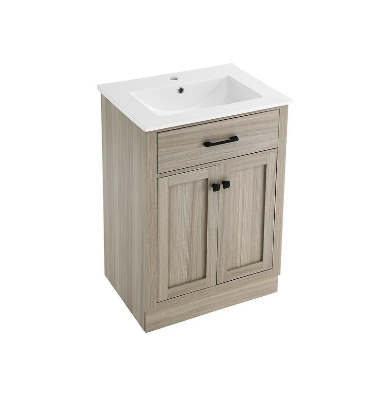 Swiss Madison Burdon 24" Freestanding Bathroom Vanity in Weathered Oak with Sink Top