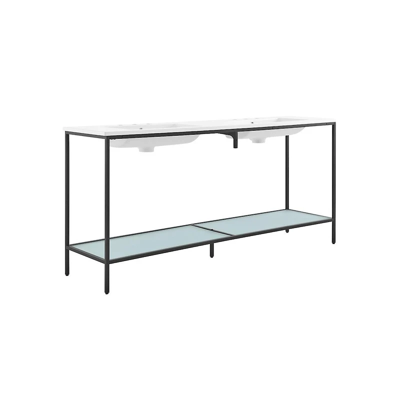 Swiss Madison 72 Double, Freestanding, Open Shelf, Matte Black Metal Frame Bathroom Vanity